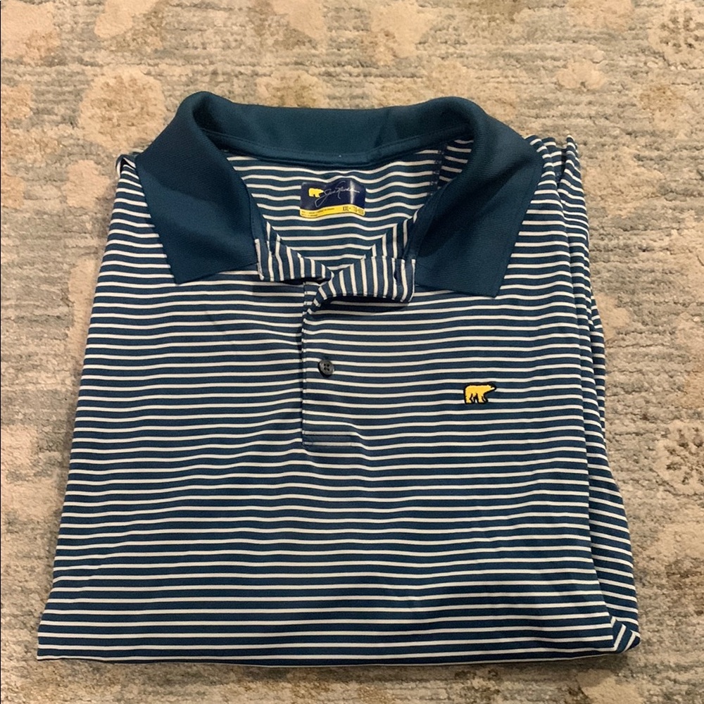 Navy Striped Polo Shirt with Logo